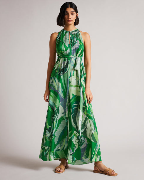 ISMEY-Trousers-ISMEY is a force of nature. A flowy jumpsuit with our Painted Leaf print all over, this outfit needs little more than a pair of sandals to create a chic look. Jumpsuit Halterneck Painted Leaf print Wide leg Wrap bodice detail Keyhole neck cut-out Our model is 5'9" / 1.75m and wears a Ted size 1- Ted Baker Romania